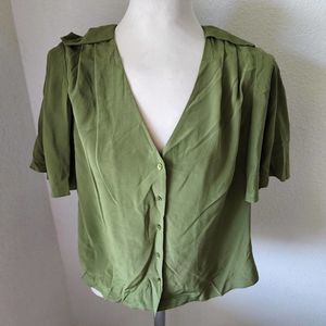 Joie silk button down shirt sleeve embroidered blouse size small